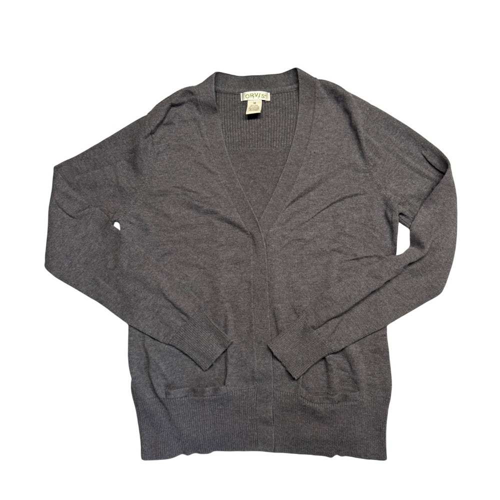 Orvis Womens Wool Cashmere Blend V-Neck Cardigan Sweater Gray Medium